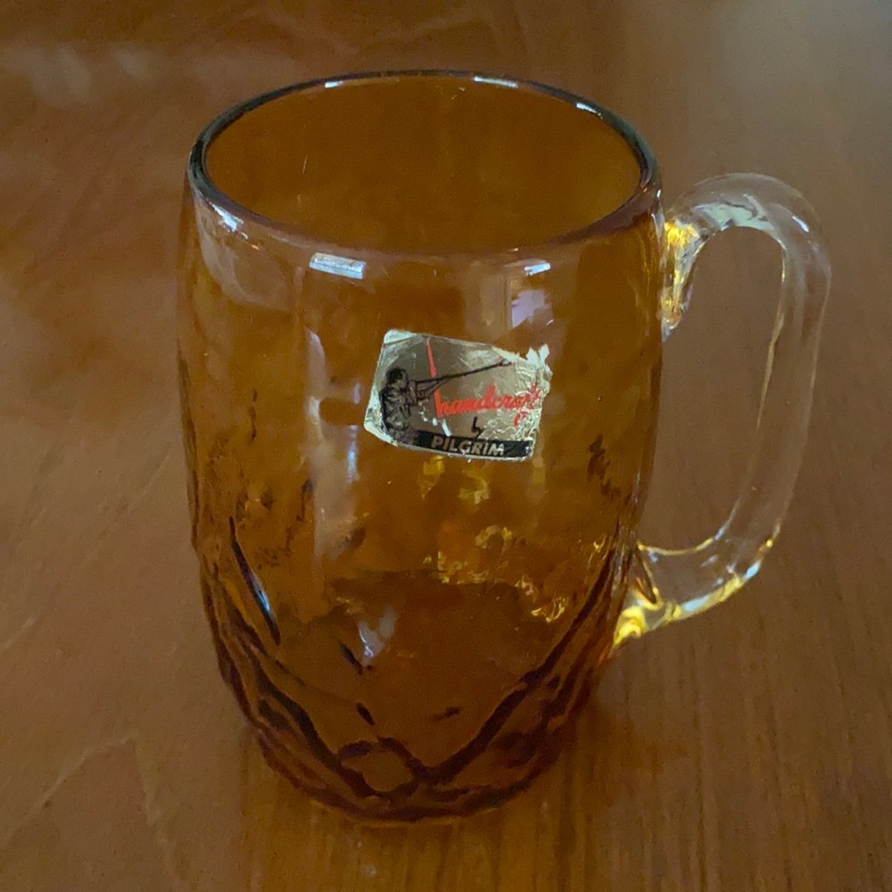 VINTAGE Amber Dimpled Glass Mug Handblown by Pilgrim Glass Co.